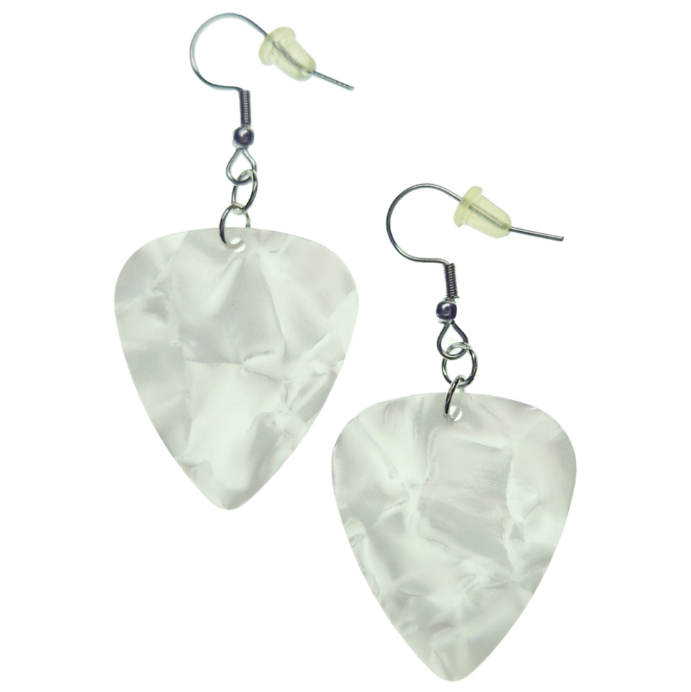White Guitar Pick Earrings